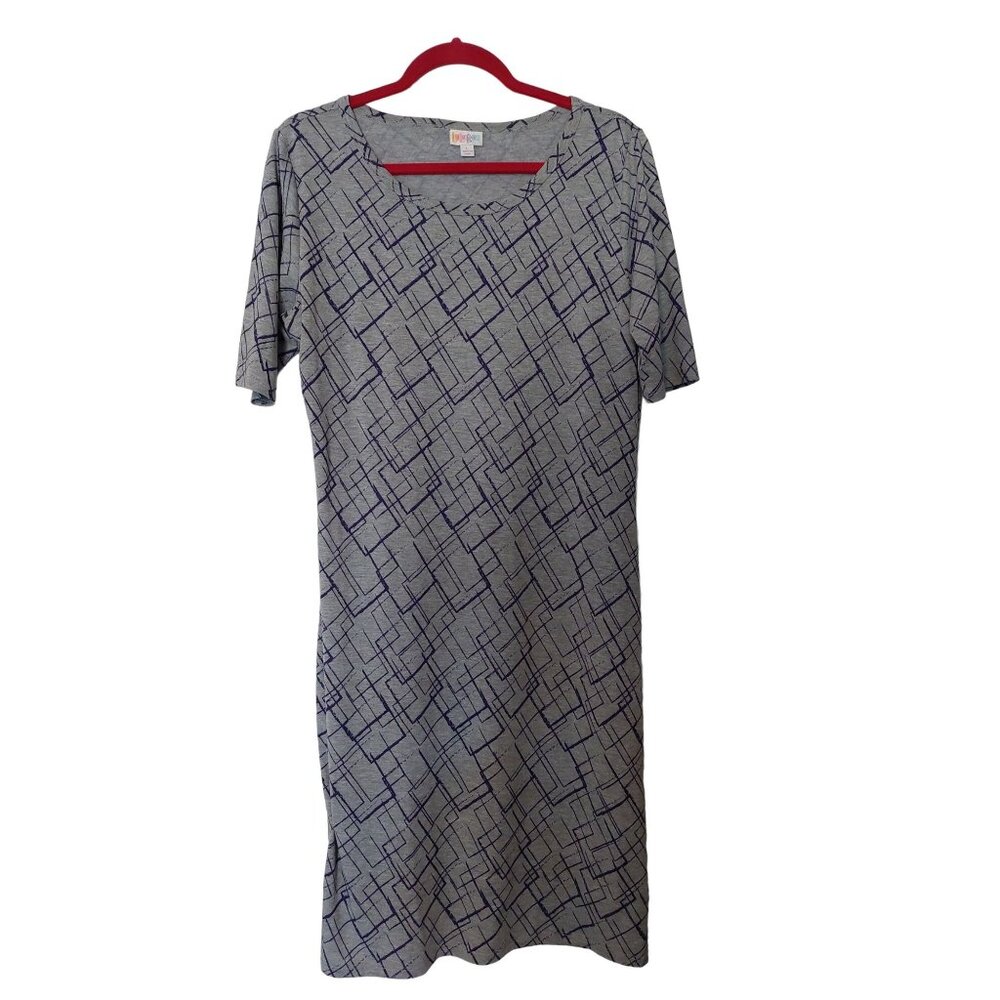 LuLaRoe Gray Geometric Pattern Dress L Short Sleeve Soft & Lightweight